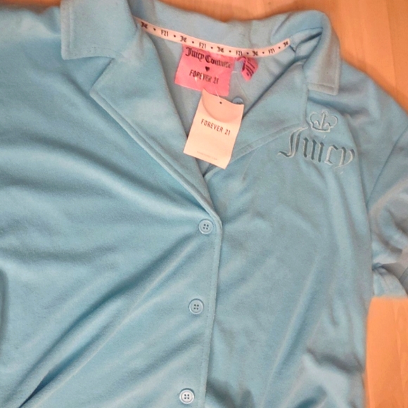 Juicy Couture Tops - Juicy Couture Blue Terrycloth Polo Women's T Shirt Y2K Bling 2000s